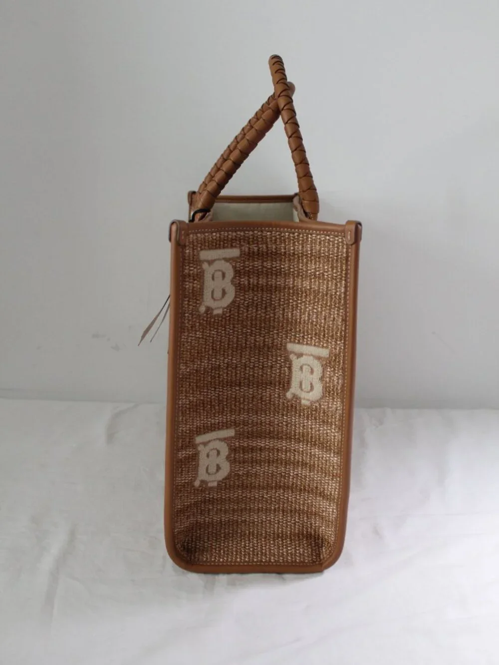 NWT Burberry Freya Raffia Natural Logo Large Tote Shoulder Bag Shopper